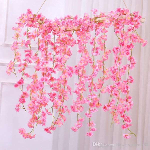 sakura cherry blossom rattan wedding arch decoration vine artificial flowers for home garden decor diy silk ivy wall hanging gar